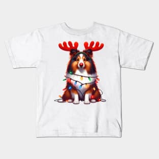 Christmas Red Nose Shetland Sheepdog Kids T-Shirt